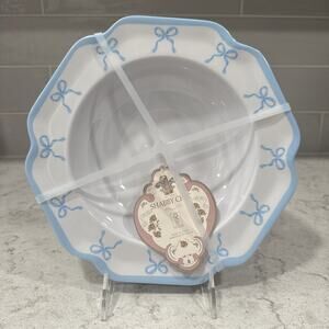 Set 4 Blue Bows Coquette Melamine 9.5” Bowls Shabby Chic Bow Bowl Set NEW